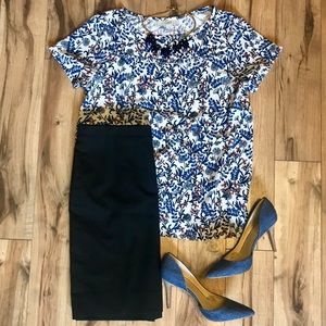 LOFT - Blue and White Floral Blouse (size M)
